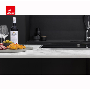 Allandcabinet của đương đại mini tủ bếp sơn mài màu đen MDF đồ nội thất bằng gỗ thép không gỉ carcase bán đảo bố trí - Product Image 3