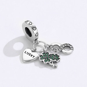 Lucky Four-Leaf Clover S925 Sterling Silver Beaded <b>Infinity</b> <b>Bracelet</b> Pendant Wholesale Women's Jewelry Gifts - Product Image 6
