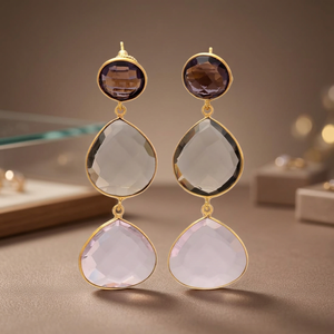 Boucles d'oreilles créoles en laiton faites à la main, plaquées or 18 carats, avec pierres précieuses, pour enfants - Product Image 2