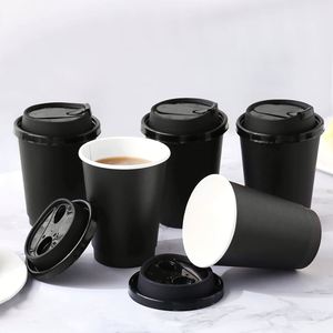<b>Disposable</b> 90mm 10oz Double Wall Black Coffee Paper <b>Cup</b> for Hot Drinks Paper Coffee <b>Cup</b> Takeaway Spot Goods - Product Image 1