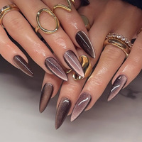 Faux ongles à presser marron écaille de tortue, forme French Manucure, réutilisables pour femmes, usage quotidien