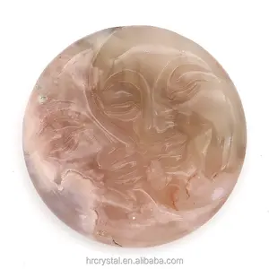 Guarigione artigianato di cristallo popolare fiore agata scolpita Devils Eye Round Crystal Carving Slab
