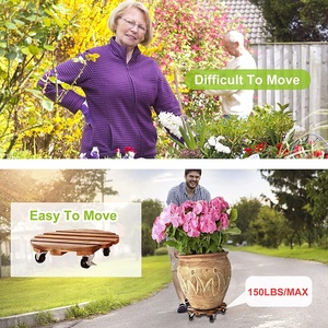 Support de <span class=keywords><strong>plante</strong></span> rond en <span class=keywords><strong>bois</strong></span> avec roulettes, support de <span class=keywords><strong>plante</strong></span> roulant robuste, chariot à roulettes avec roulettes métalliques verrouillables - Product Image 4