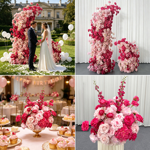 Promise Handmade <b>Artificial</b> <b>Flower</b> Pillar Arch Mixed Pink Red Roses Romantic Dreamy Wedding Decoration Reusable Recyclable - Product Image 3
