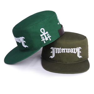 Casquette de baseball vintage rétro ronde à 2 panneaux verte pour adultes, en coton, avec sangle en cuir, style pillbox, à dessus plat, pour hommes, vente en gros - Product Image 4