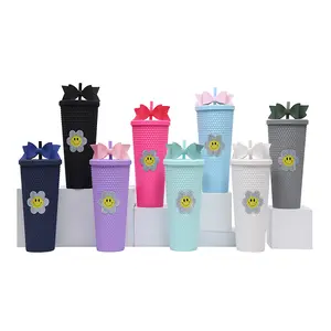 beliebte sommergeschenke becher mit individuellem logo 24 oz wiederverwendbare doppelwandige kunststoff-trinkbecher mit deckel und strohhalm