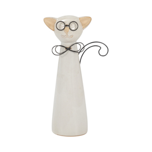 Statuetta di Gatto in Ceramica con Occhiali, Scultura Decorativa Bianca per Casa, Ufficio, Scrivania e Mensole - Product Image 1