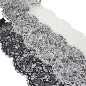 Prix d'usine, haute qualité, 21,5 cm de large, dentelle française galon noire, dentelle Chantilly à cils, 100% nylon, sacs écologiques - Product Image 2