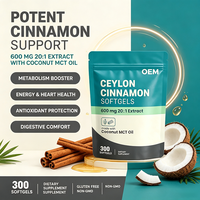 Gélules de cannelle de Ceylan en marque blanche OEM, 300 unités, 600 mg, extrait 20:1 avec huile MCT pour marque personnalisée
