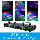 Lampu Laser Panggung Disko 5 Sinar Lampu DJ Proyektor Musik LED Biru Remote Control Diaktifkan Suara DMX Dance Bar Pub YSH