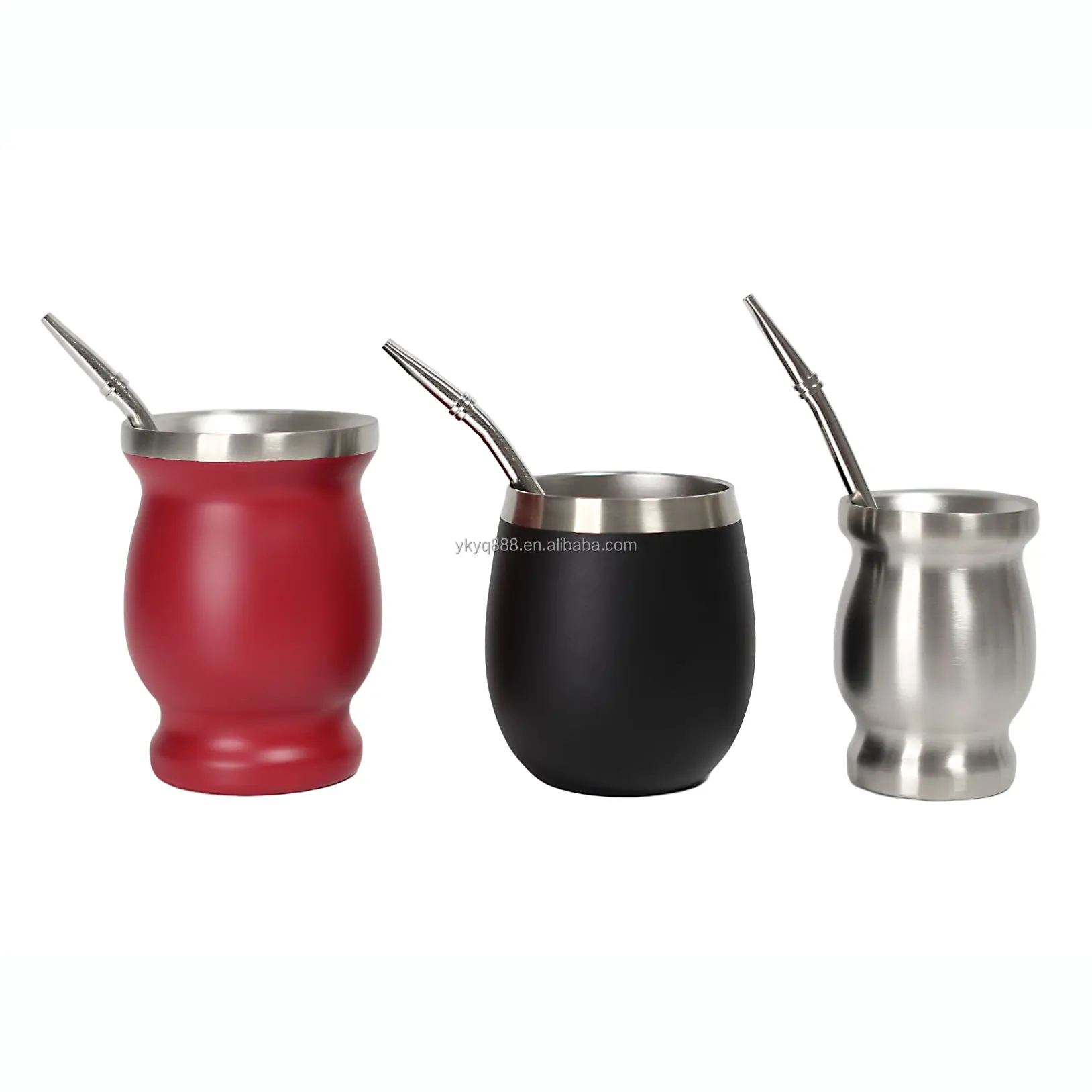 Miglior prezzo 8oz Mate Cup Bombilla Mate Gourd Double Wall tazza da tè Yerba Mate in acciaio inossidabile con cucchiaio di paglia in metallo