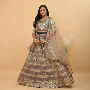 Lehenga de Georgette Sintética, Lehenga Choli Bordada, Conjunto de Lehenga Nupcial, Lehenga con Volantes Pesados, Lehenga con Lentejuelas, Lehenga con Bordado Zari - Product Image 1