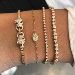 New Arrived Gold Plated Jaguar Leopard <strong>Charm</strong> Bracelet <strong>Bangle</strong> with Cz Tennis Chain Bracelet for Women Men Adjustable Jewelry - Product Image 2