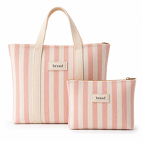 Sac fourre-tout en toile rayée bleu marine durable et pochette assortie – Sac à main en coton à rayures esthétiques, grande capacité, sac de courses réutilisable