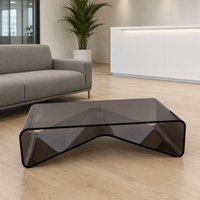 Table basse moderne minimaliste en acrylique noir avec base géométrique durable pour un mobilier élégant de bureau à domicile et de salon