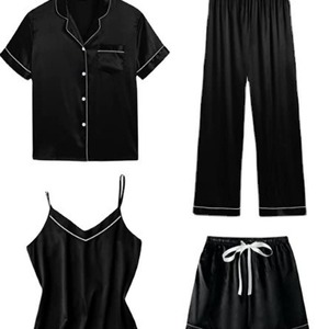 Ensemble de vêtements de détente pour femmes de style européen et américain, simple, élégant, camisole sexy, pyjama en satin imitation soie - Product Image 1