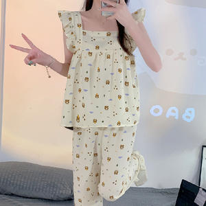 थोक कोरिया पजामा बुलबुला बनियान मीठा लघु आस्तीन आरामदायक पैंट महिलाओं की पजामा - Product Image 5