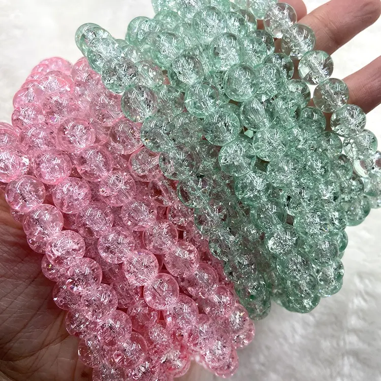 stock for sale 10mm pink and green beads round crackle glass beads strands for bracelet