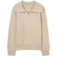 Ensemble 2 Pièces Chaud et Épais Tricoté pour Femmes en Coton Jacquard Élasthanne à Fermeture Éclair