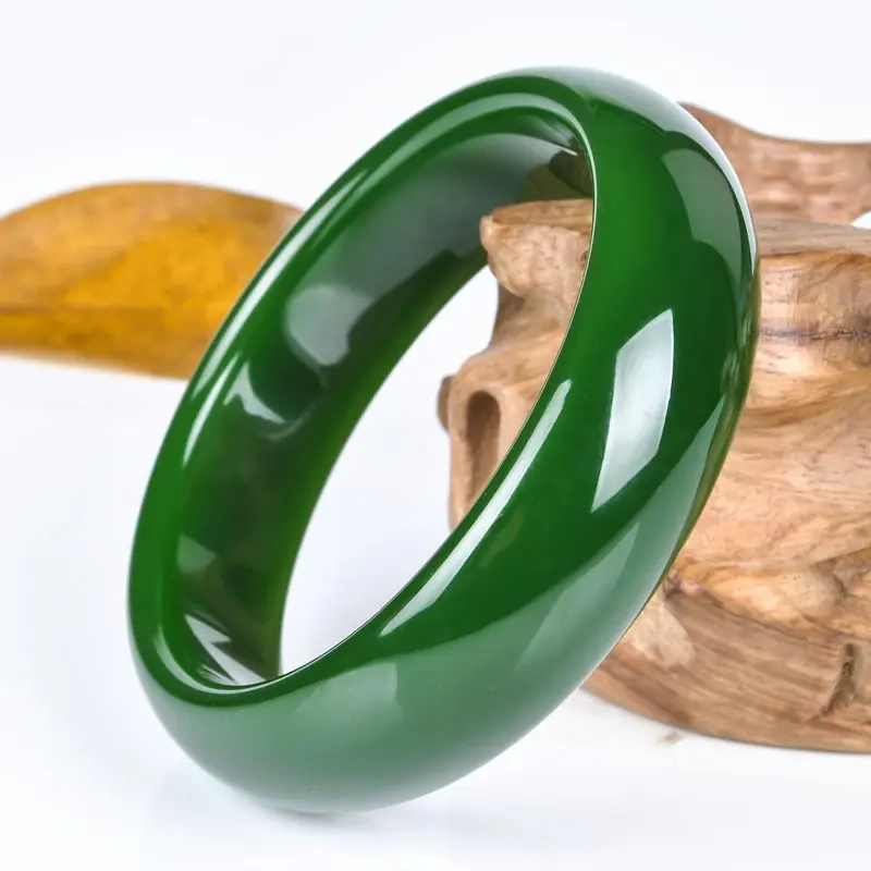 2024 Wholesale Women Genuine Natural Stone Jasper Bracelet Light Green Jade Bangles For Amulet Gift