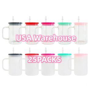 25 packs de tasses en verre givré transparent de 17 oz pour sublimation, avec couvercle en plastique coloré, pour impression par transfert thermique - Product Image 1