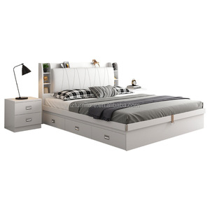 Lit d'hôtel économique pour hôtels 3 étoiles – Lit en bois abordable avec tête de lit à étagères pour la rénovation de chambres d'hôtel - Product Image 2