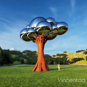 Escultura de Árbol Nube con Espejo de Acero Inoxidable para Jardín Exterior Grande Vincentaa, Escultura de Acero Corten - Product Image 4