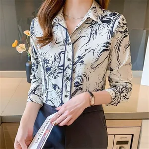 Blus Klasik Wanita Motif Mode Blus Wanita Lengan Panjang Musim Semi Musim Gugur Baru Kemeja Kantor Wanita Atasan Blusas Mujer