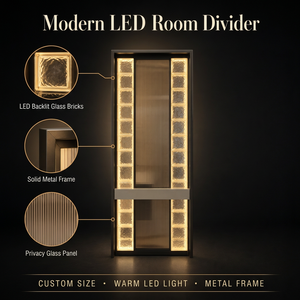 Mampara de Vidrio Estriado, Divisor de Baño Moderno de <span class=keywords><strong>Media</strong></span> Altura con Luz LED <span class=keywords><strong>para</strong></span> Baño, Tocador y Entrada - Product Image 6