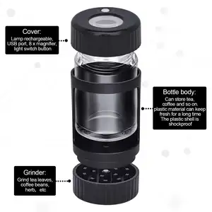 Airtight Jars With Lid Led Stash Air Tight Magnifying Glass Led Light Glow Jar Storage Container Plastic Grinder Jar