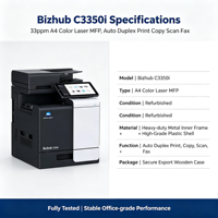Photocopieur multifonction couleur laser A4 reconditionné Konica Minolta Bizhub C3350i, 33 ppm, impression recto verso automatique, copie, numérisation, fax, pour bureau