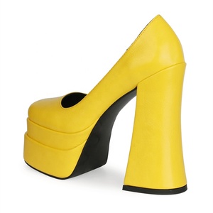 Solid Office Lady High Heel <b>Shoes</b> Hot Square Toe Double-layer Platform <b>Shoes</b> Pumps for Women Casual on Outdoor Block Heels - Product Image 2