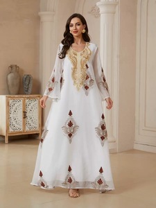 Robe Abaya de Luxe Vintage en Polyester pour Femmes Musulmanes, Antistatique, <span class=keywords><strong>Printemps</strong></span>, Élégante, Broderie de Paillettes, Maille, Mariage, Soirée, Fête - Product Image 2