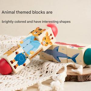 Gioco in Legno per Bambini, <span class=keywords><strong>Puzzle</strong></span> Rotante con Blocchi, Animali dell'Oceano e della Foresta, Blocchi da Costruzione per Bambini Piccoli - Product Image 5