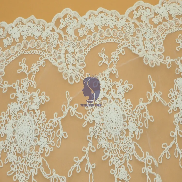 100% Polyester Dệt Kim Hoa Trắng Guipure Thêu Ren Lưới Vải Cho Bridal Wedding Dress Veil
