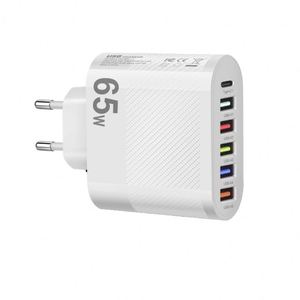 Hot Sale 65W 6 Ports 5USB+Type-c Fast Wall Charger Convenient Multi-Port Cell Phone Laptop Charger for <b>iphone</b> Samsung xiaomi - Product Image 1