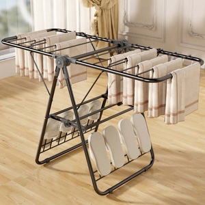 Hot bán kim loại 2 tầng cánh hình dạng giặt khô Giá gấp quần áo máy sấy quần áo treo với giá giày - Product Image 1