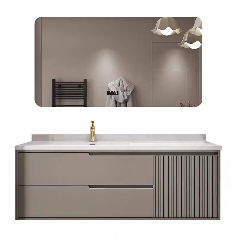 Tocador impermeable de estilo madera para baño, tocador de lujo con espejo táctil LED, tamaño personalizado, Color