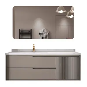豪华浴室木质风格表面防水梳妆台带发光二极管触摸镜定制尺寸颜色