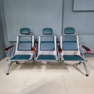 Sillas de infusión para hospitales Guoye Furniture DD03A, de cuero verde y metal, en fila, para sala de espera de clínicas. - Product Image 4