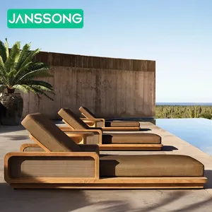 Chaise longue imperméable de jardin extérieur polyvalent et confortable en teck inclinable durable pour piscine d'hôtel et villa