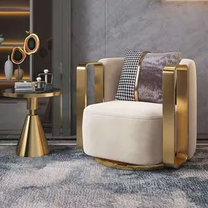 Современный роскошный акцентный стул для гостиной, тканевый диван из золотой нержавеющей стали, королевские стулья для гостиной, мебель