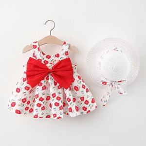 Vestido floral sin mangas para bebé niña con lazo grande y sombrero de paja a juego, conjunto de verano estilo A-Line mini adorable - Product Image 5