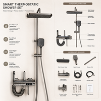 Robinet mélangeur thermostatique intelligent à affichage numérique de la température, bouton piano, pour douche à effet pluie, en laiton, pour ensemble de douche - Vente en gros