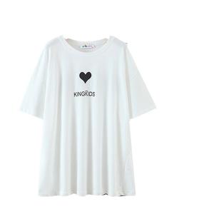 Kingkids T-shirt d'été ample à manches courtes pour femme en jersey de coton imprimé cœur noir N7961 - Product Image 4