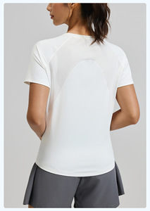 Wholesale Women's Yoga Short Sleeve Perforated Back <b>Raglan</b> Slim Fit Workout Shirt Quick Dry Breathable Running Athletic T Shirt - Product Image 2