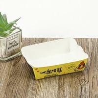 Gelbe Karton-Hähnchenfrietenschale mit Wellenkante und Cartoon-Druck für Fast-Food-Restaurants, Takeaway, Lieferung, Party und Catering