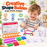 Mainan Pembangun Bentuk Kayu Kreatif, Blok Pola Puzzle, Kartu Edukasi Montessori, Permainan untuk Anak Usia 2 hingga 4 Tahun, Unisex