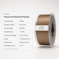 Filament d'imprimante 3D PrintMate PETG+ métal 1,75 mm 1 kg, or champagne métallique, brillance métallique, haute résistance, pour la décoration et l'usage fonctionnel