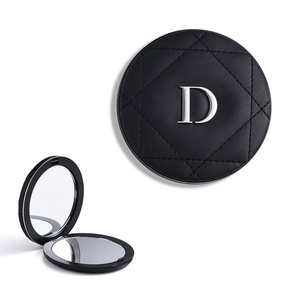 Porte-monnaie de poche rond en cuir PU noir de luxe personnalisable avec miroir - Product Image 1